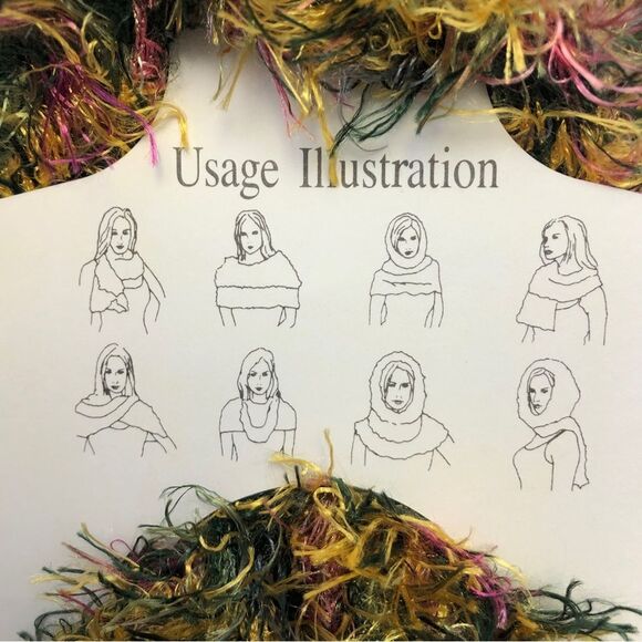 Fuzzy Expandable Eyelash Magic Tube Scarf Purple Green Yellow - Picture 2 of 4